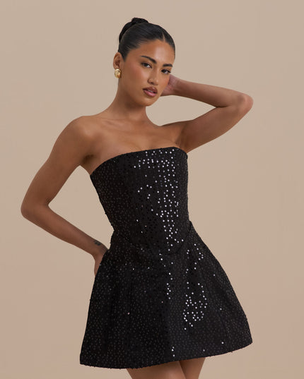 Women's Black Strapless Sequin Homecoming Mini Dress