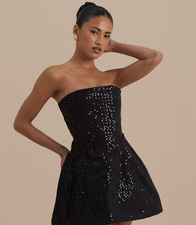 Women's Black Strapless Sequin Homecoming Mini Dress