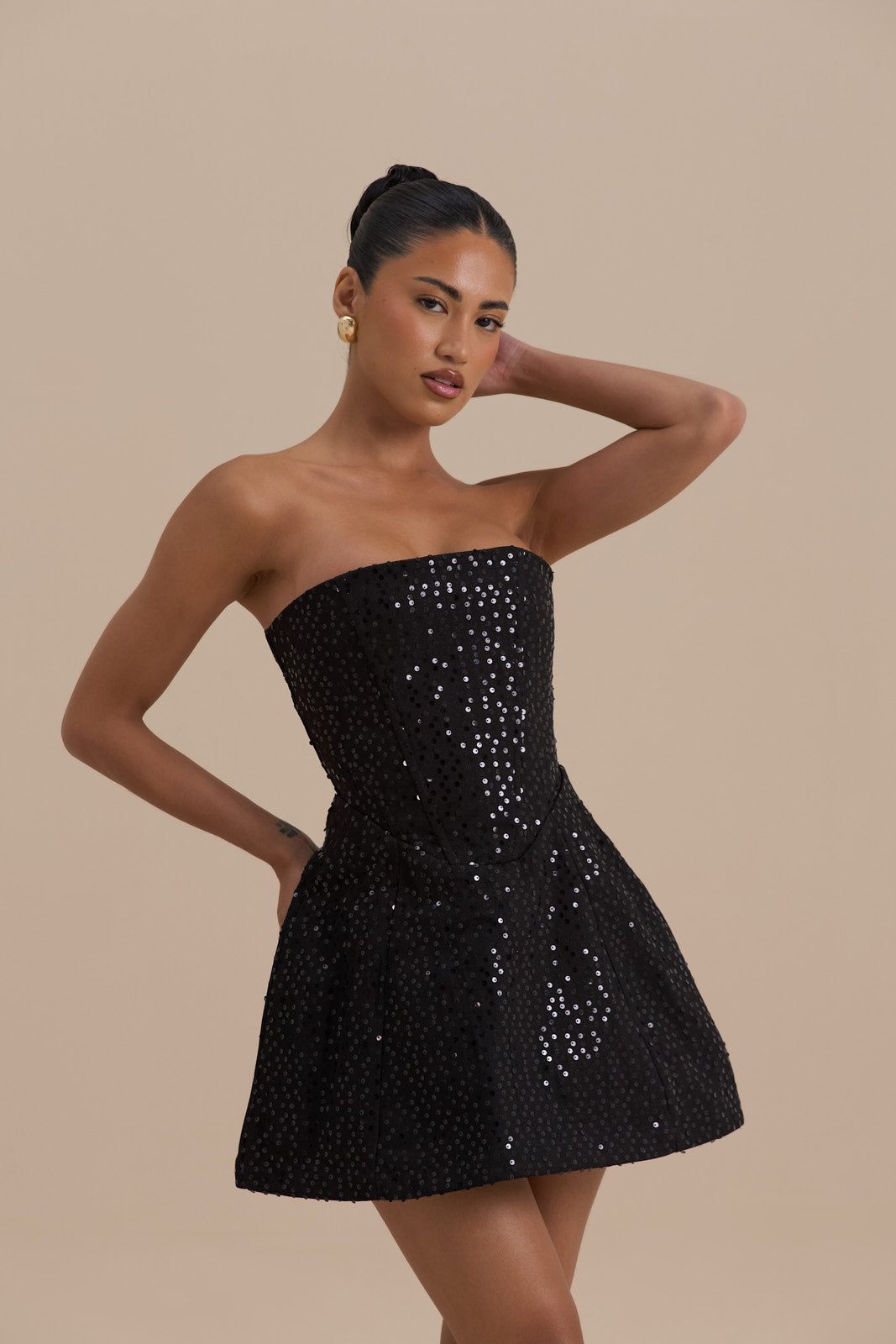 Women's Black Strapless Sequin Homecoming Mini Dress