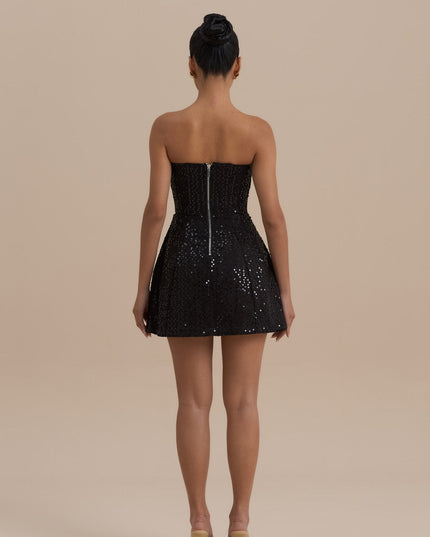 Women's Black Strapless Sequin Homecoming Mini Dress