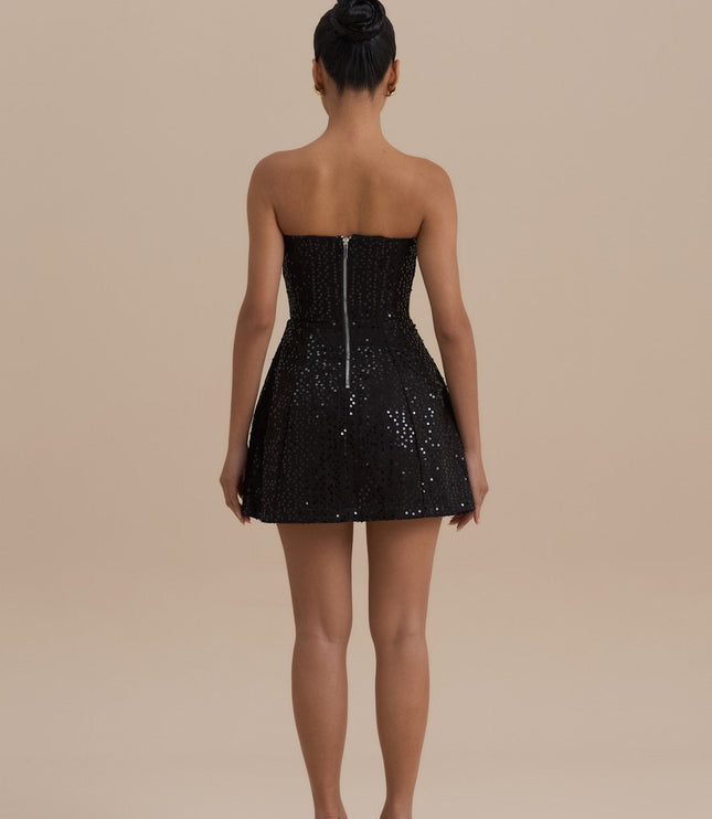 Women's Black Strapless Sequin Homecoming Mini Dress