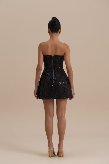 Women's Black Strapless Sequin Homecoming Mini Dress
