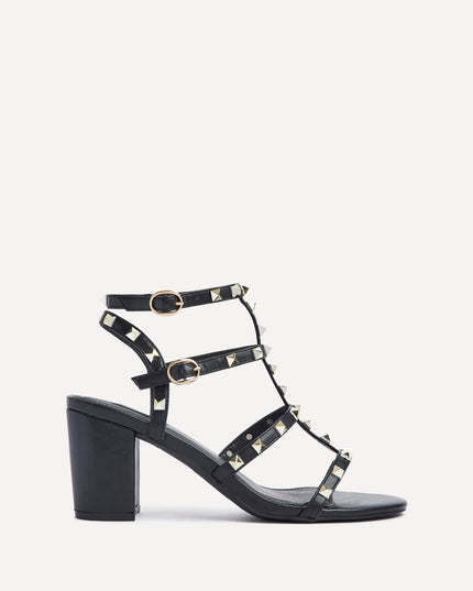 Women's Black Strappy Sandals with Gold Stud Trim