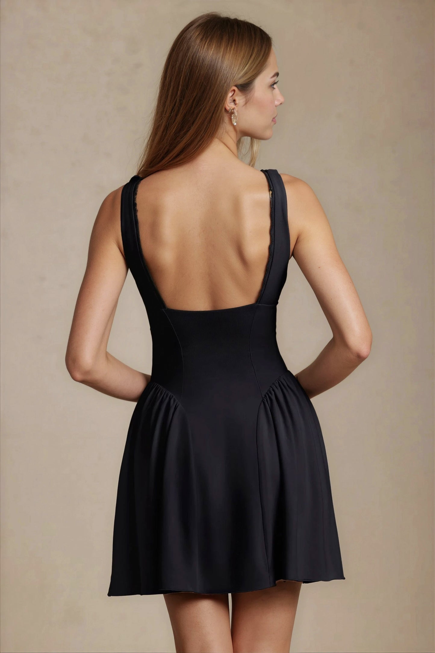 Women's Black V-Neck Summer Mini Day Dress with Pockets