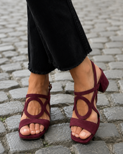 Women's Block Heel Sandals with Circle Cut-Out Straps
