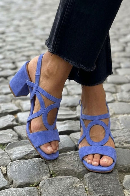 Women's Block Heel Sandals with Circle Cut-Out Straps