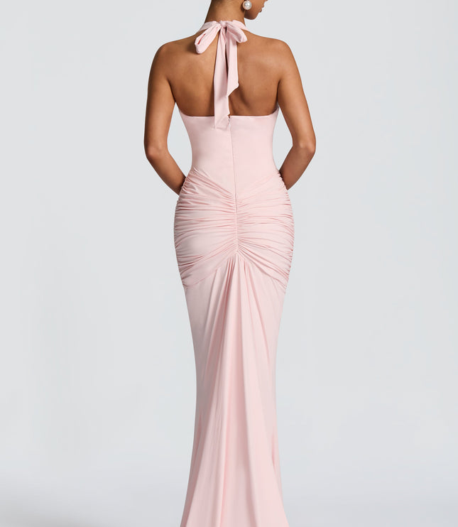 Women's Blush Ruched Plunge Neck Sleeveless Maxi Dress
