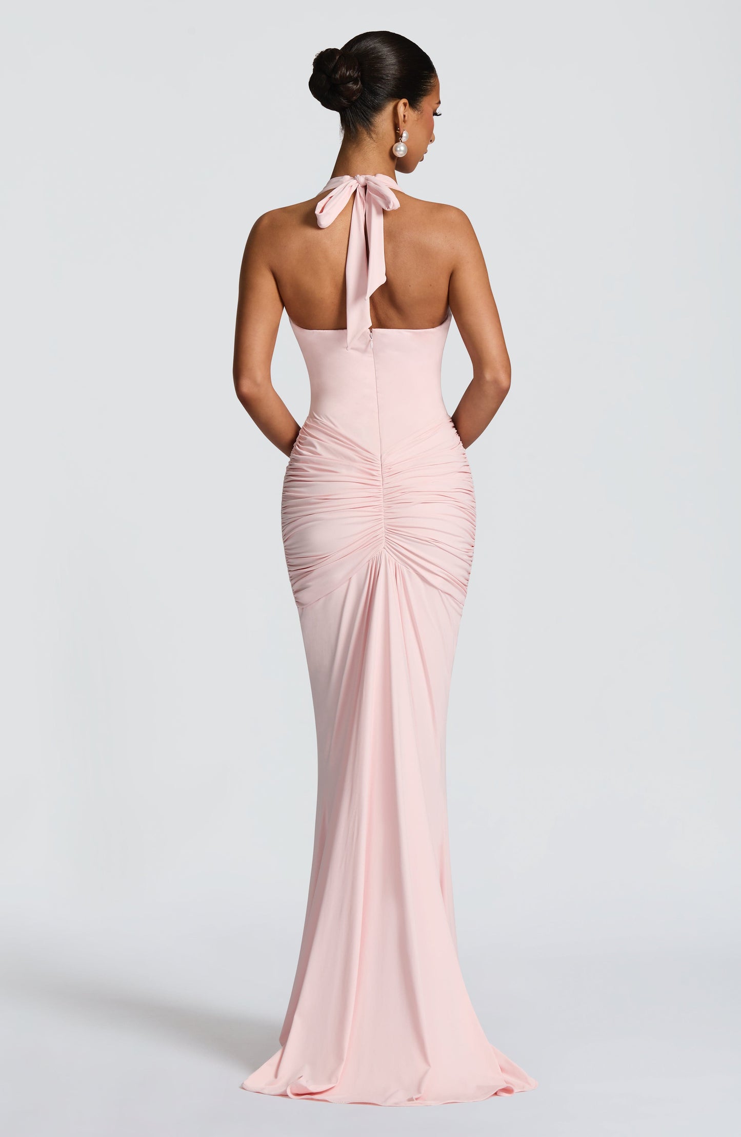 Women's Blush Ruched Plunge Neck Sleeveless Maxi Dress