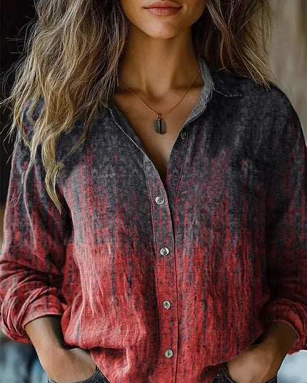 Women's Boho Floral Print Long Sleeve Button-Up Blouse