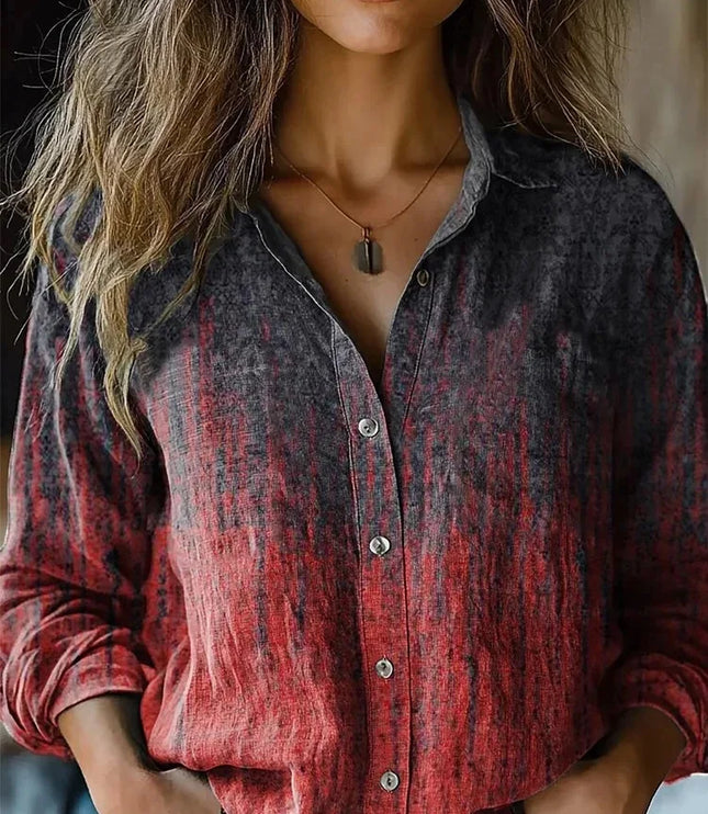 Women's Boho Floral Print Long Sleeve Button-Up Blouse