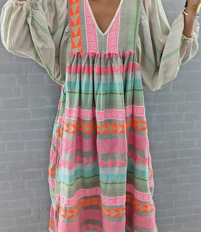 Women's Boho Maxi Dress in a Striped Multicolor Print