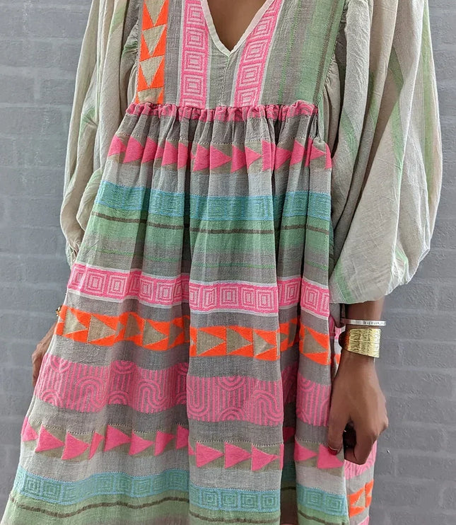 Women's Boho Maxi Dress in a Striped Multicolor Print