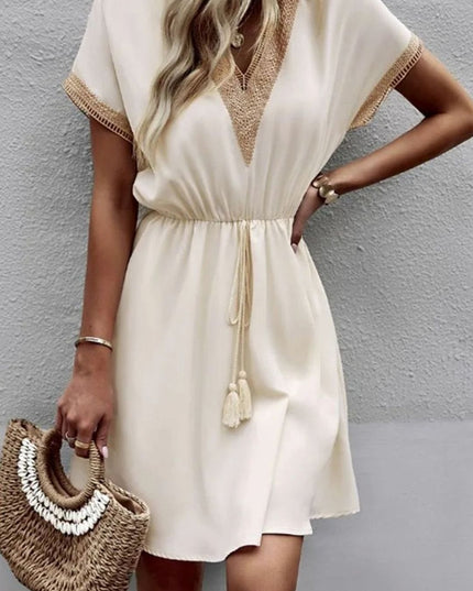 Women's Boho V Neck Lace Trim Mini Summer Dress