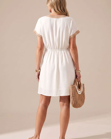 Women's Boho V Neck Lace Trim Mini Summer Dress