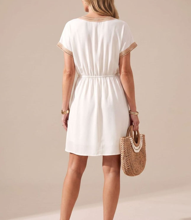 Women's Boho V Neck Lace Trim Mini Summer Dress