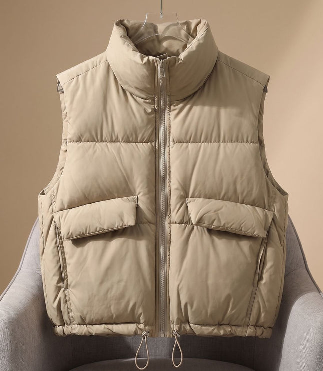 Women's Boxy Cropped Quilted Winter Puffer Vest