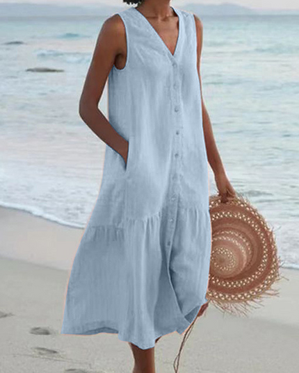 Women's Breezy Button-Placket Dress in Linen