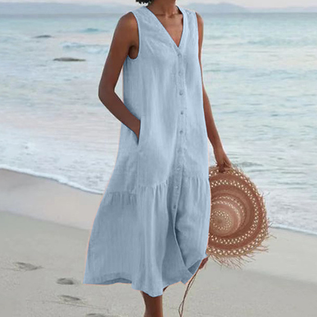 Women's Breezy Button-Placket Dress in Linen