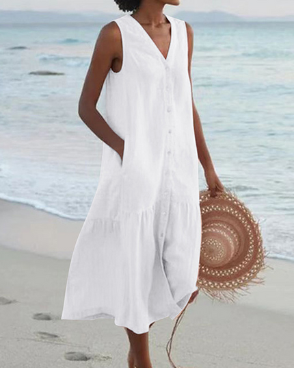 Women's Breezy Button-Placket Dress in Linen