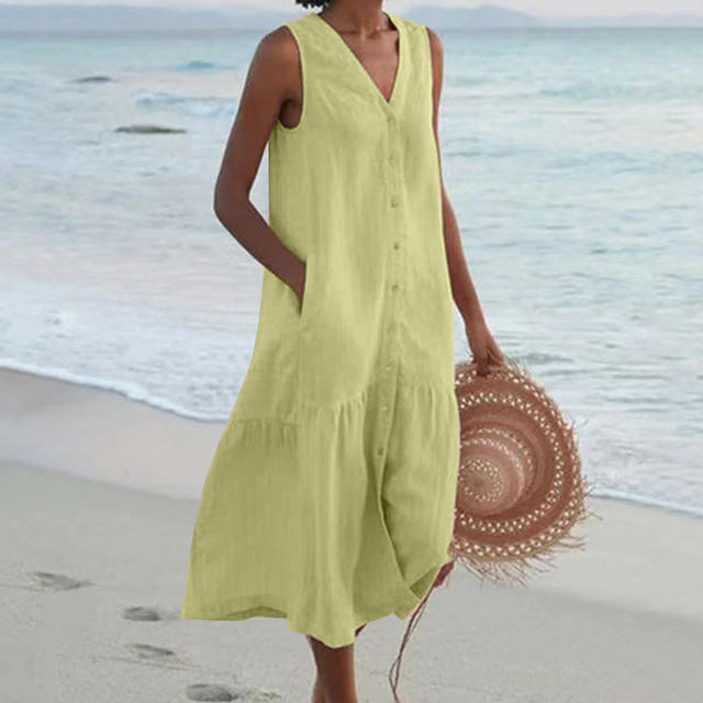 Women's Breezy Button-Placket Dress in Linen