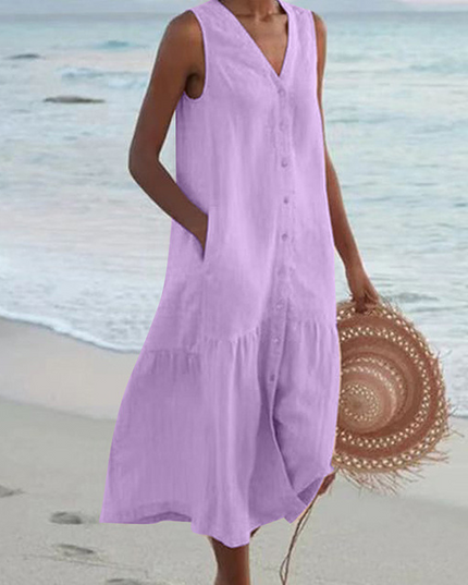 Women's Breezy Button-Placket Dress in Linen