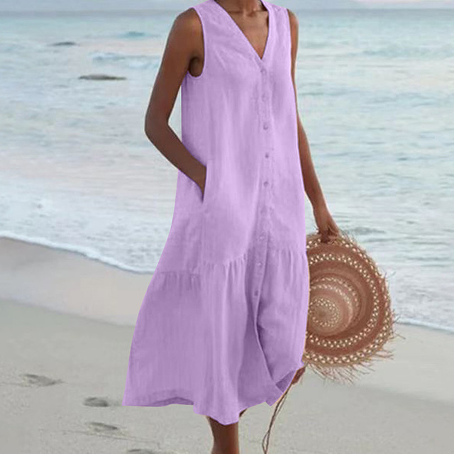 Women's Breezy Button-Placket Dress in Linen