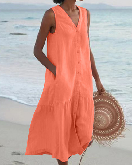 Women's Breezy Button-Placket Dress in Linen