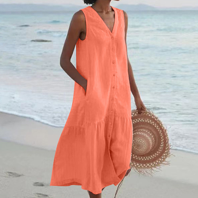 Women's Breezy Button-Placket Dress in Linen