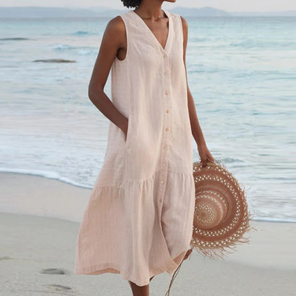 Women's Breezy Button-Placket Dress in Linen