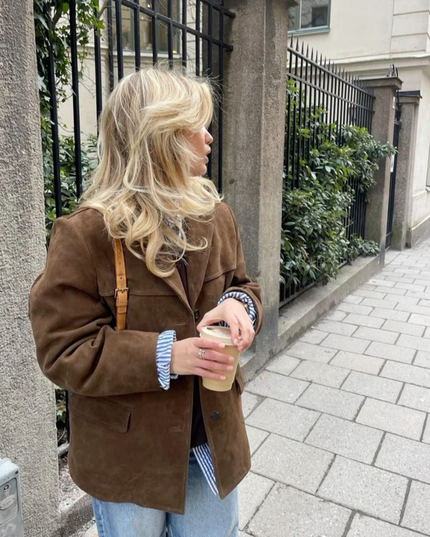 Women's Brown Suede Button-Front Layering Jacket