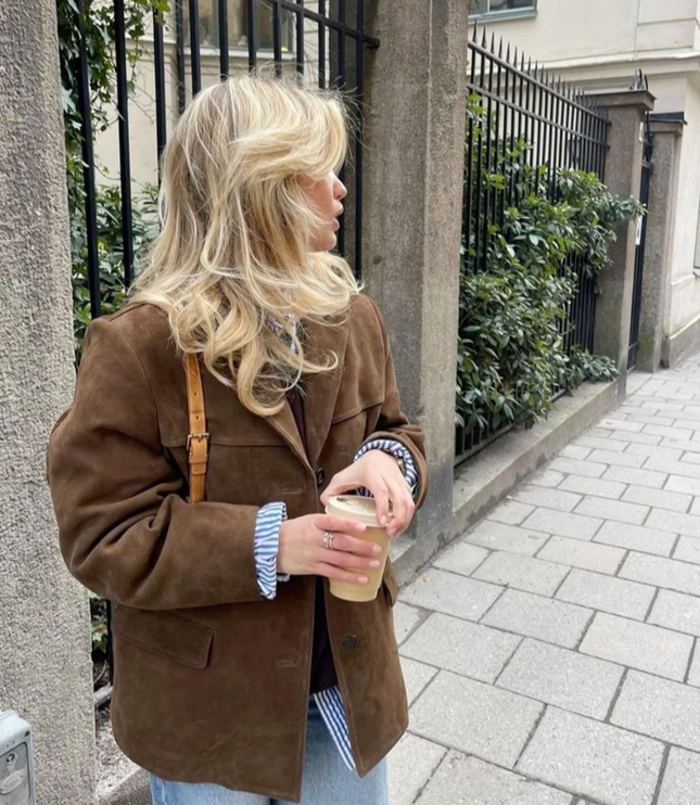 Women's Brown Suede Button-Front Layering Jacket