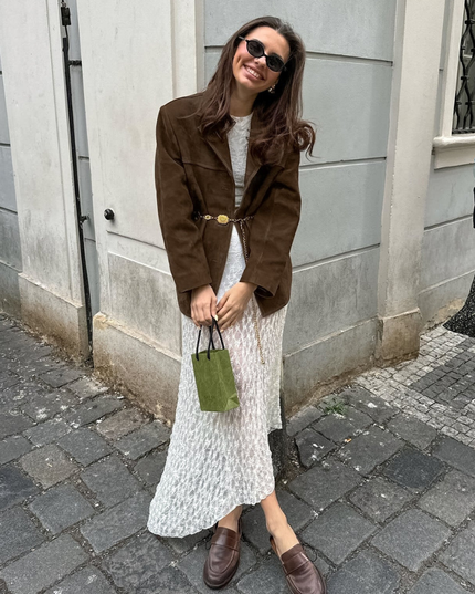 Women's Brown Suede Button-Front Layering Jacket