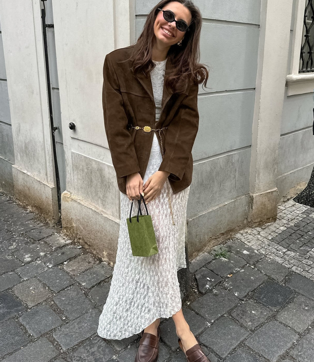 Women's Brown Suede Button-Front Layering Jacket