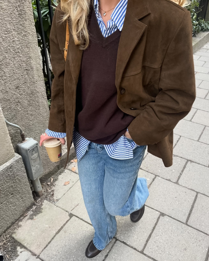 Women's Brown Suede Button-Front Layering Jacket