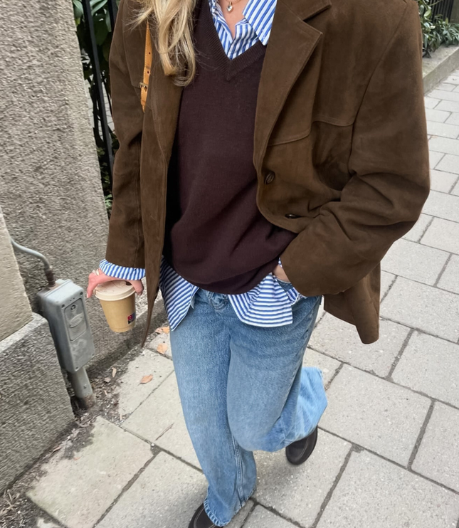 Women's Brown Suede Button-Front Layering Jacket