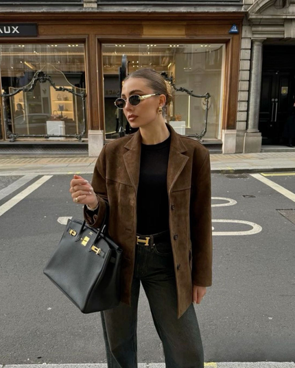 Women's Brown Suede Button-Front Layering Jacket