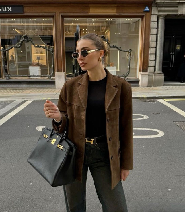 Women's Brown Suede Button-Front Layering Jacket