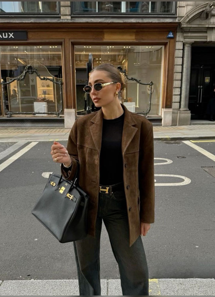 Women's Brown Suede Button-Front Layering Jacket