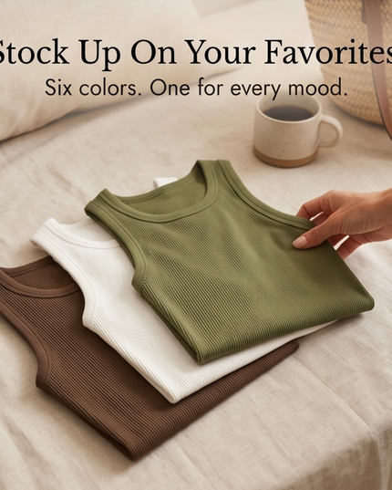 Women's Built In Bra Ribbed Racerback Summer Tank Top