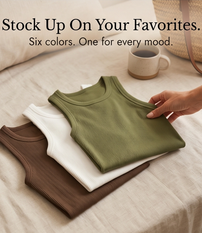 Women's Built In Bra Ribbed Racerback Summer Tank Top