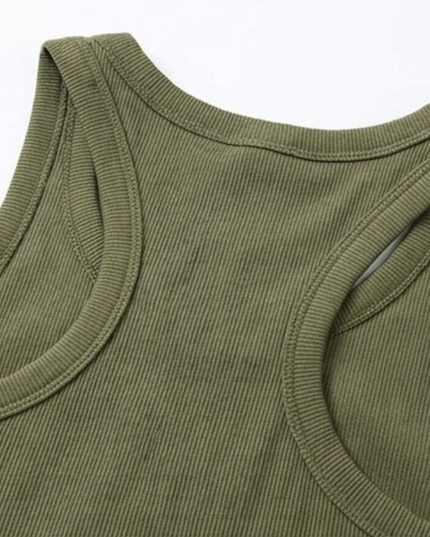 Women's Built In Bra Ribbed Racerback Summer Tank Top