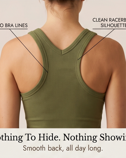 Women's Built In Bra Ribbed Racerback Summer Tank Top