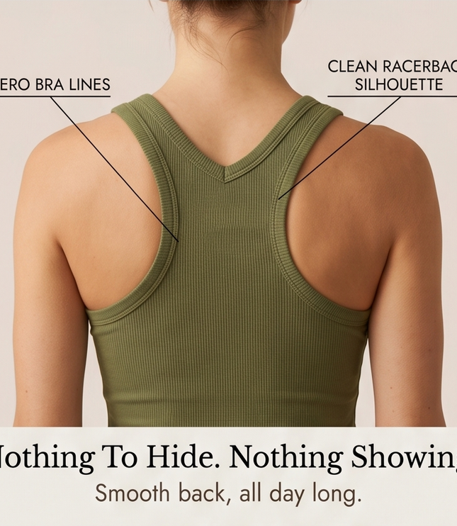 Women's Built In Bra Ribbed Racerback Summer Tank Top