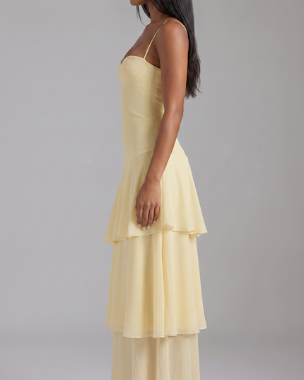 Women's Butter Yellow Floral Garden Wedding Guest Midi Dress
