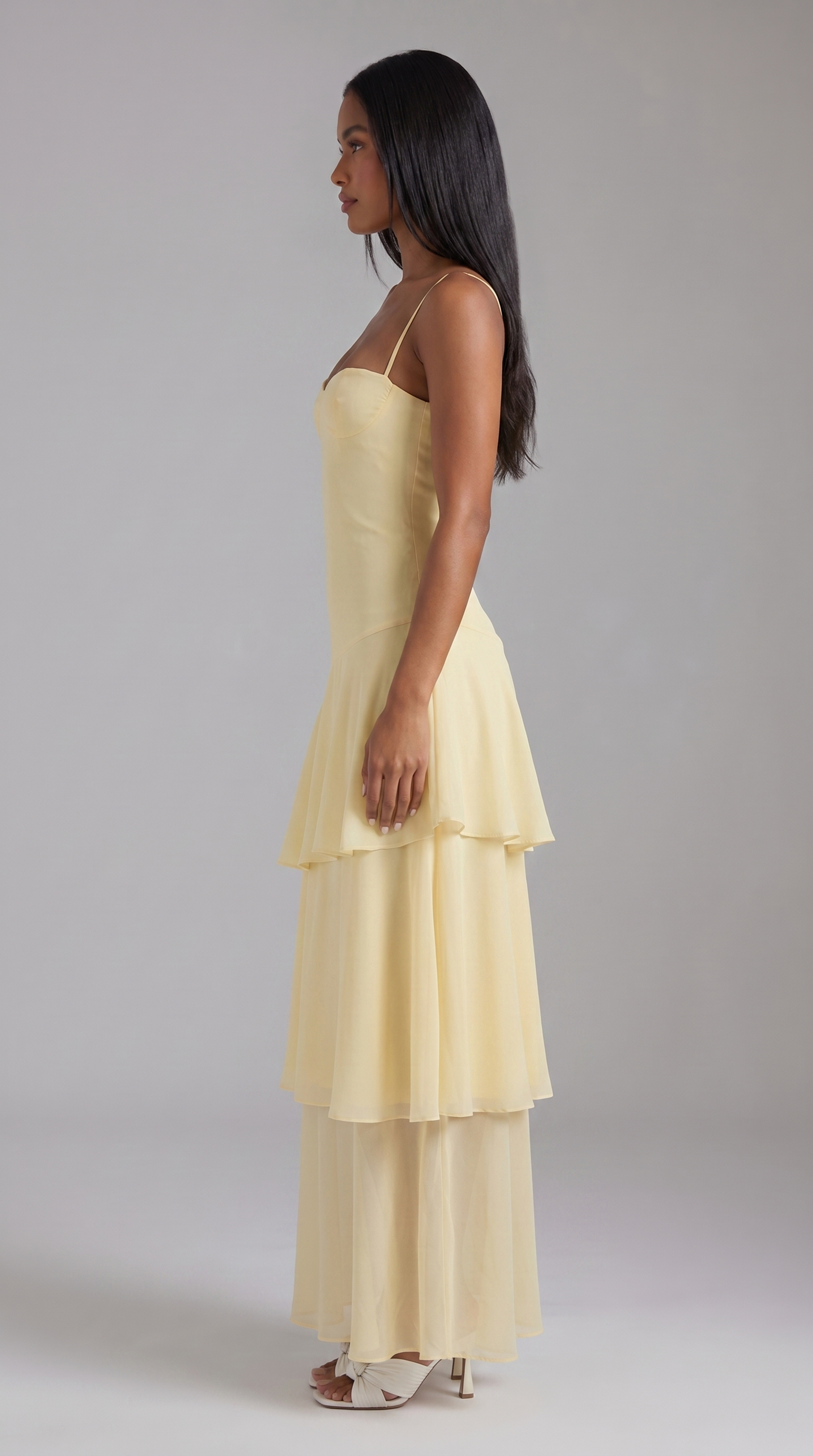 Women's Butter Yellow Floral Garden Wedding Guest Midi Dress