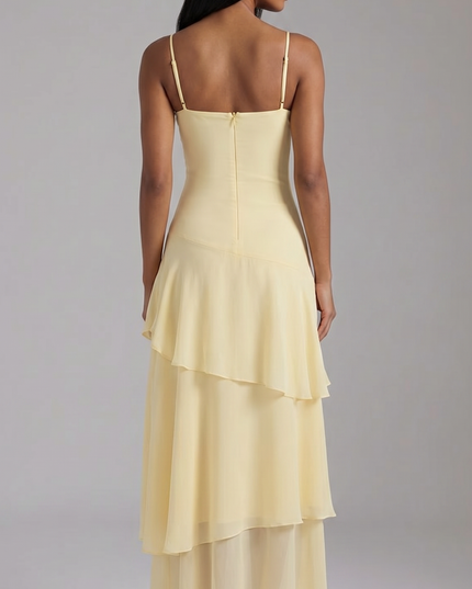 Women's Butter Yellow Floral Garden Wedding Guest Midi Dress