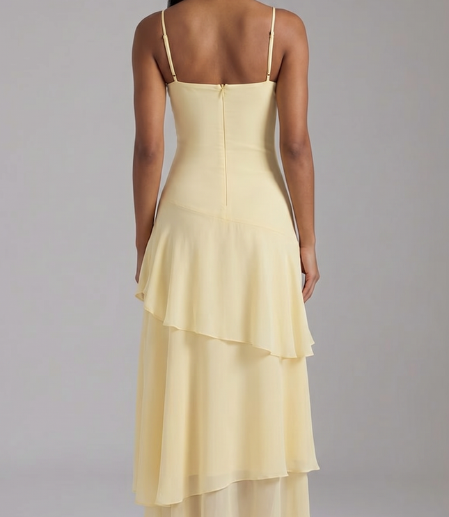 Women's Butter Yellow Floral Garden Wedding Guest Midi Dress
