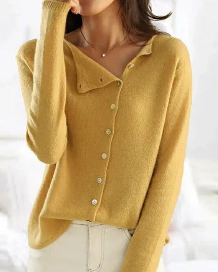 Women's Button-Front Cardigan with a Draped V-Neck