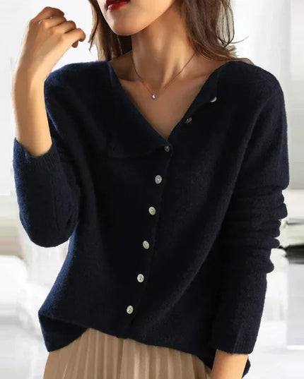 Women's Button-Front Cardigan with a Draped V-Neck