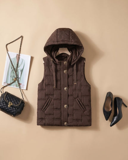 Women's Button-Front Hooded Quilted Puffer Vest
